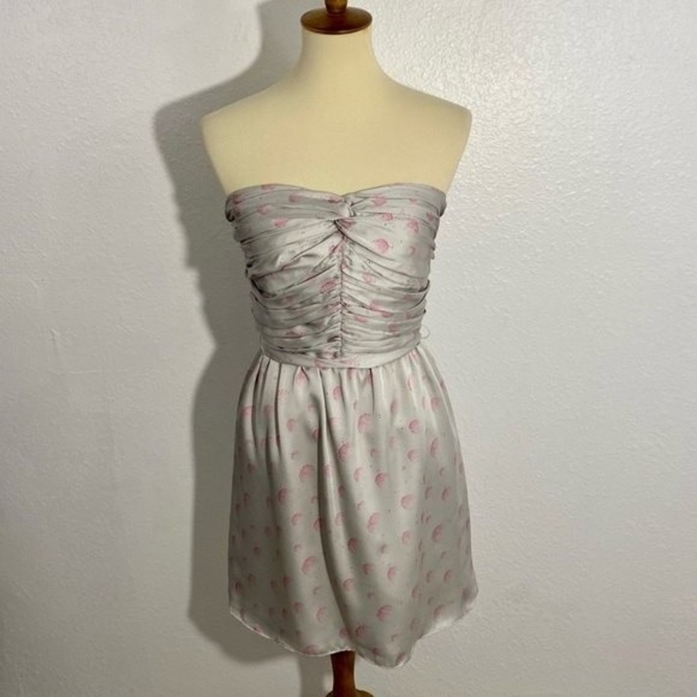 NEW Ark & Co Strapless Mini Dress Women's Size L Ice Gray Pink Floral